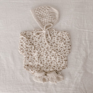 Genevieve Heirloom Knit Bonnet in Cream