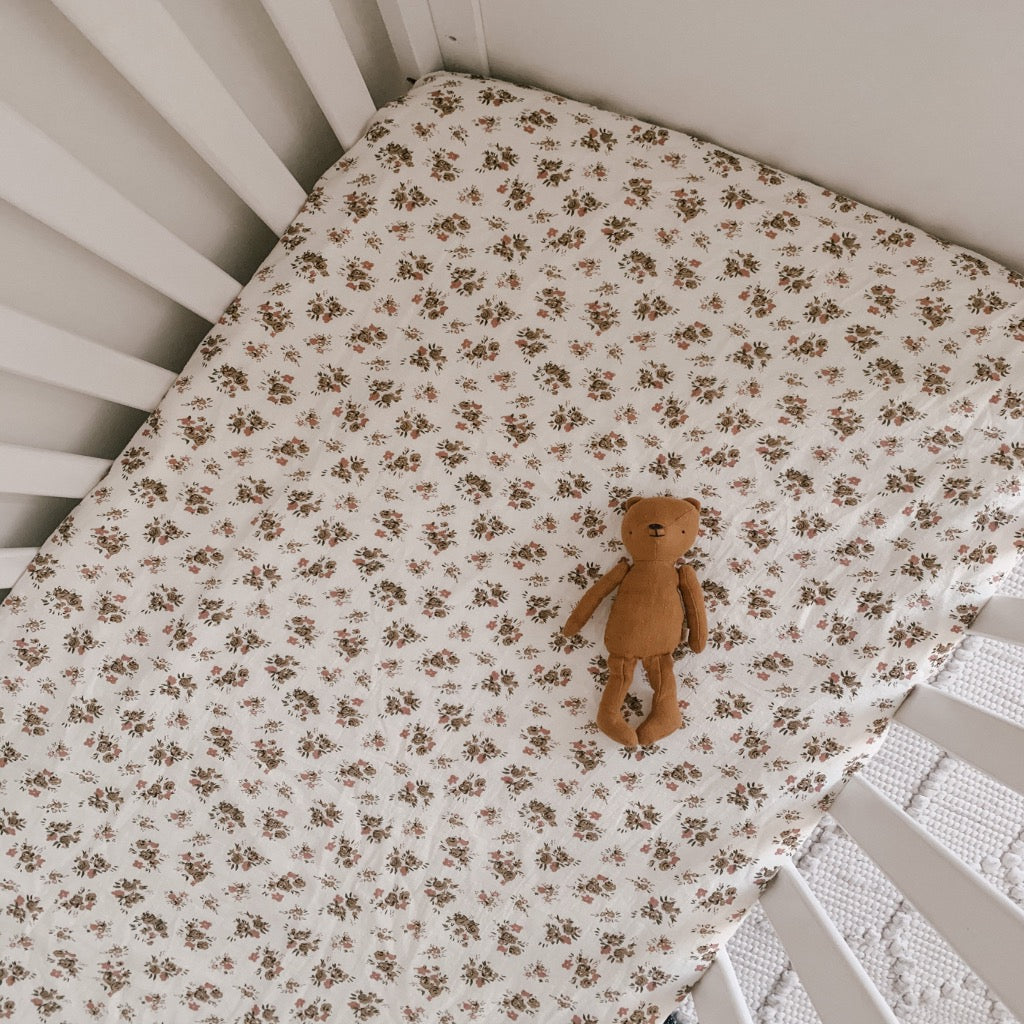 Fitted Cot Sheet in Golden Rose Floral