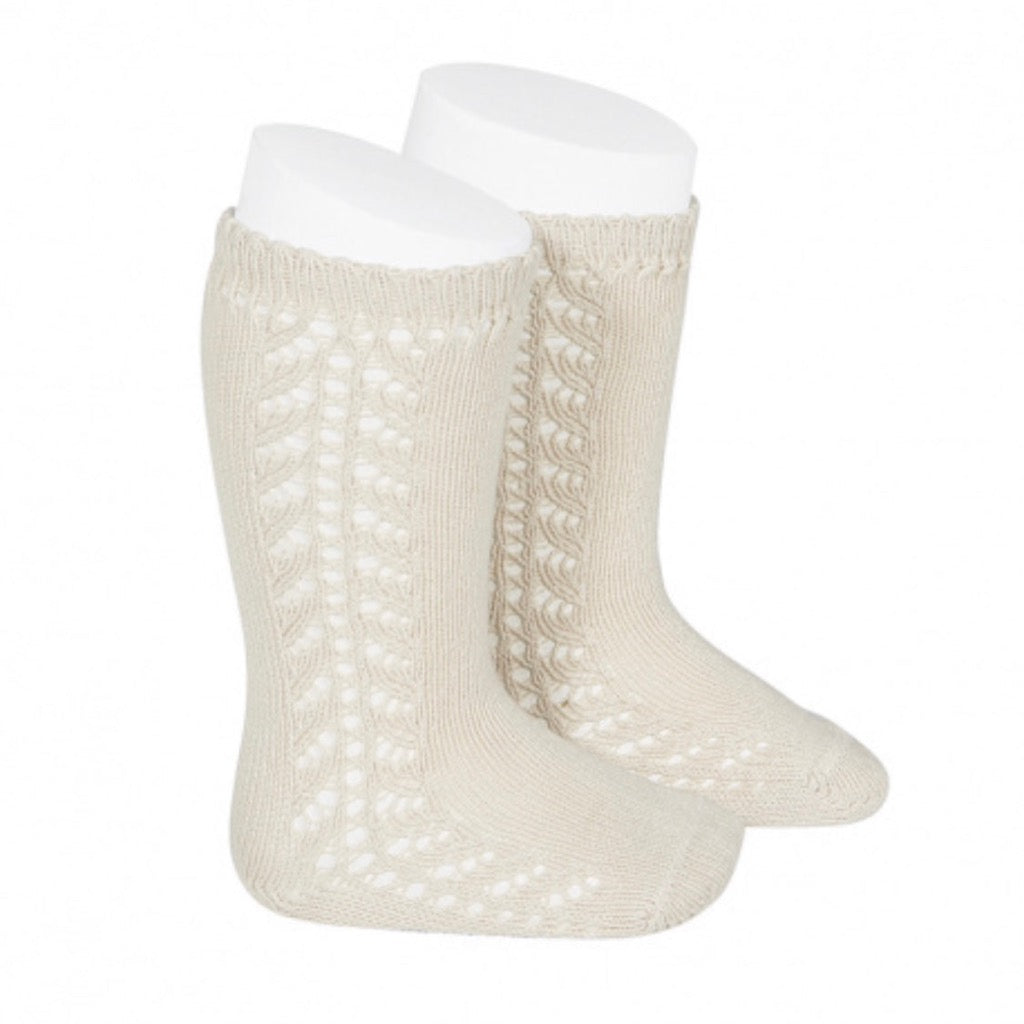 Condor Side Openwork Knee High Socks in Linen