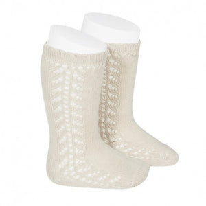 Condor Side Openwork Knee High Socks in Linen