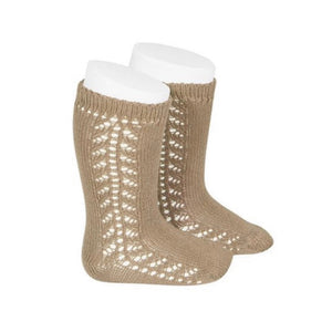 Condor Side Openwork Knee High Socks in Camel