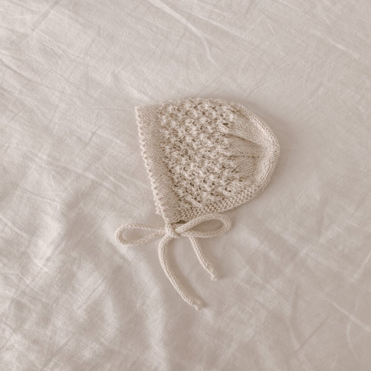 Blue Daisy Wares Genevieve Heirloom Knit Bonnet in Cream