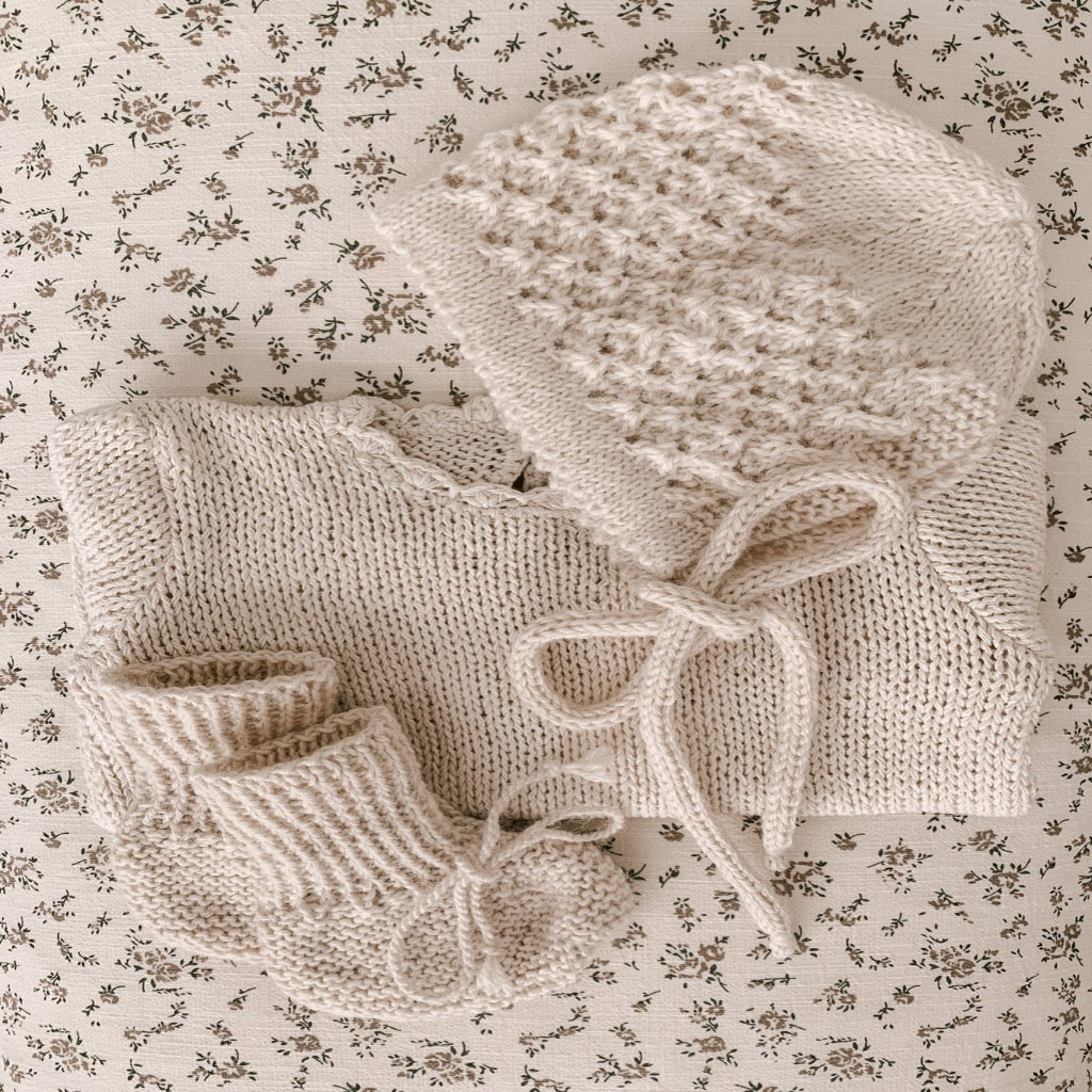 Genevieve Heirloom Knit Bonnet in Cream