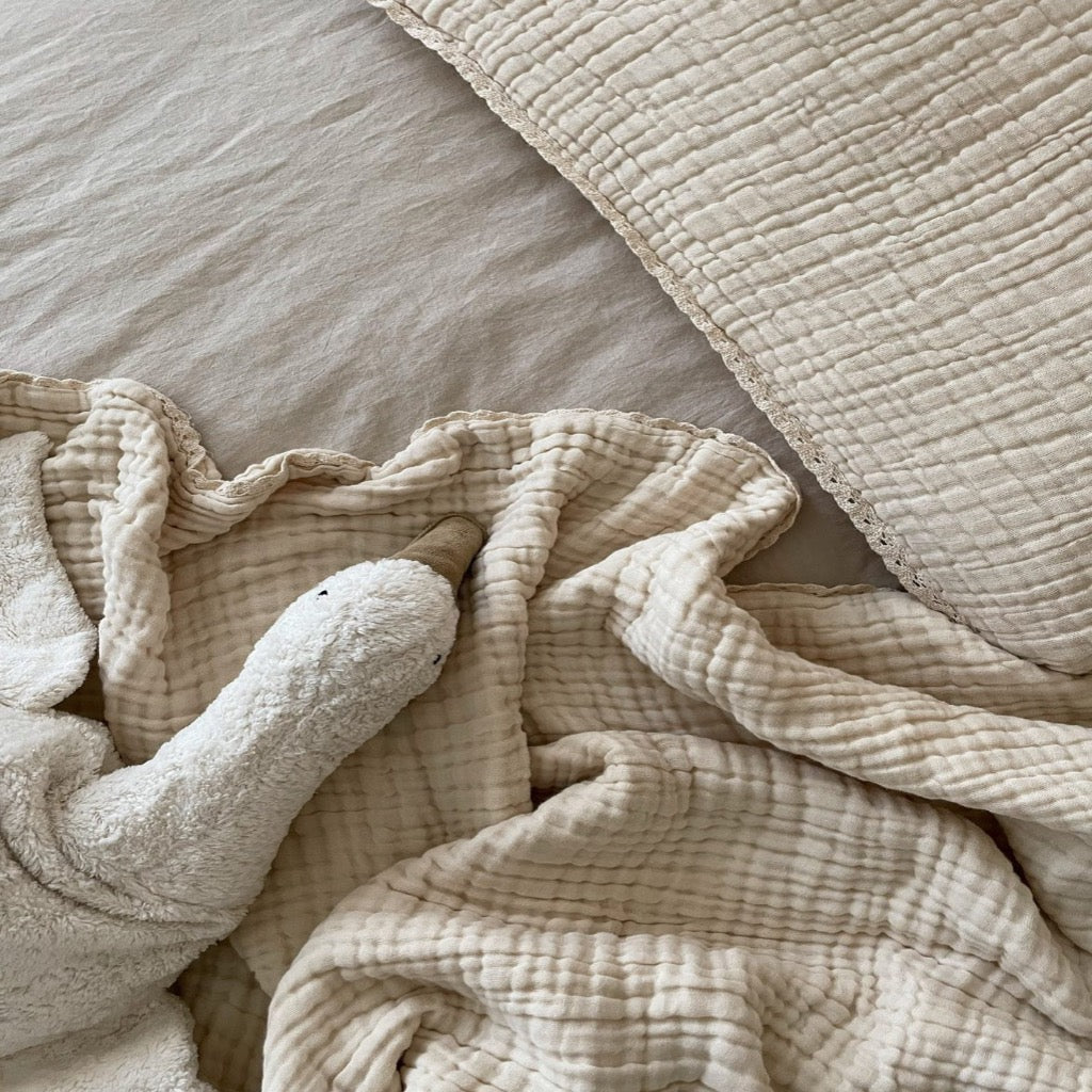 Organic Gauze Cotton SINGLE Blanket in Oat Milk