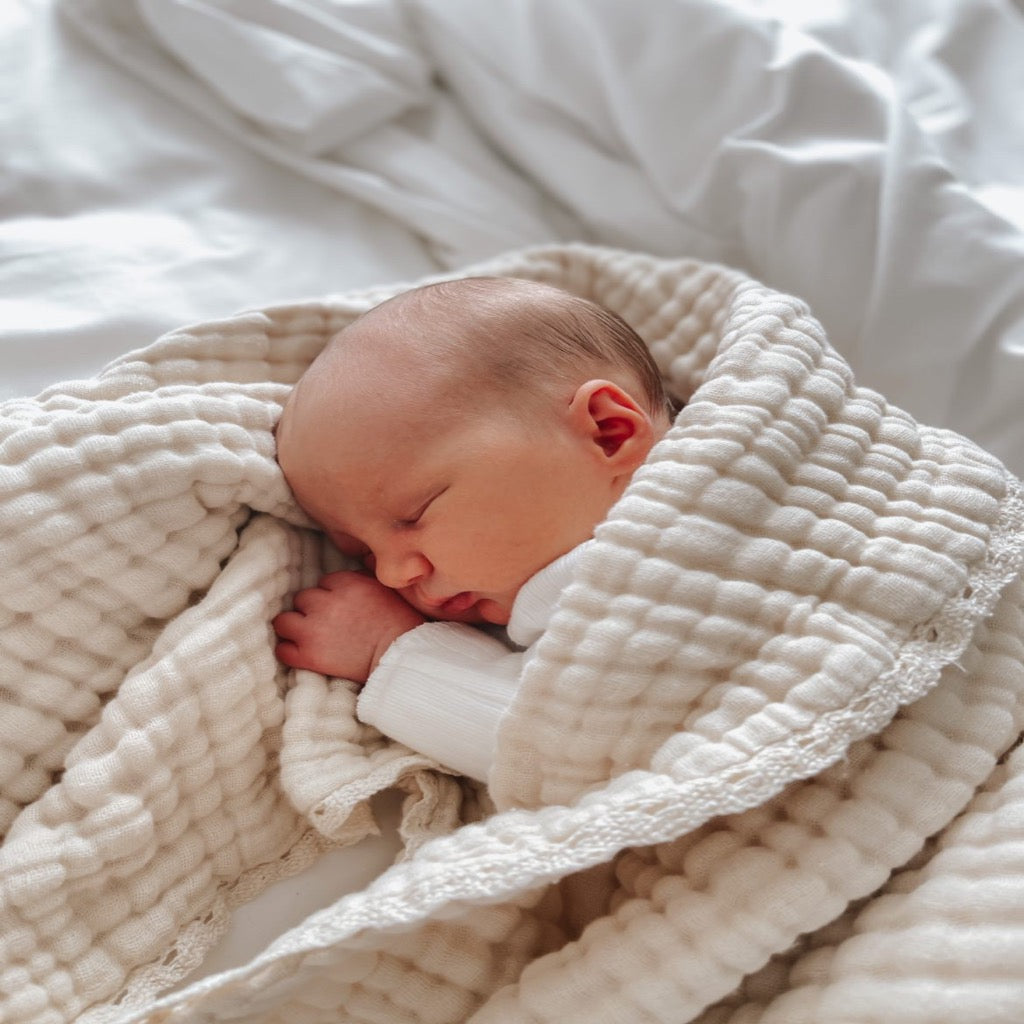 Organic Gauze Cotton COT Blanket in Oat Milk