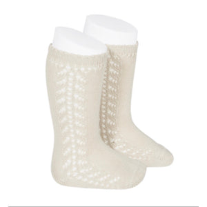 Condor Side Openwork Knee High Socks in Cava (beige)